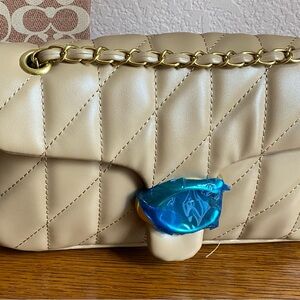 Beige Quilted Chain Shoulder Bag - Women's Fashion Handbag